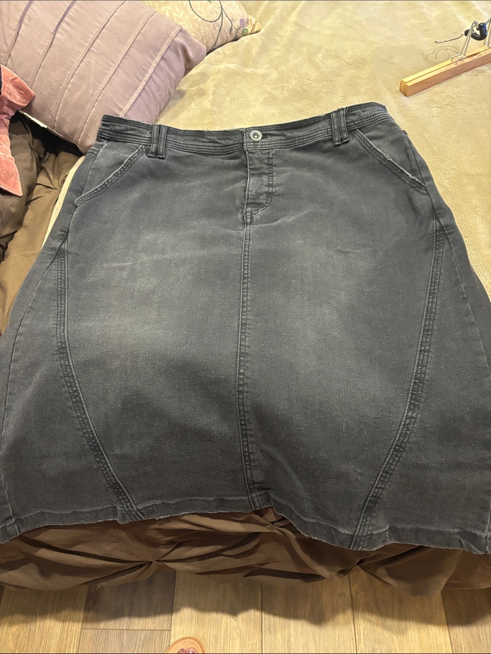 LOGO by Lori Goldstein Washed Black A-Line Denim Skirt